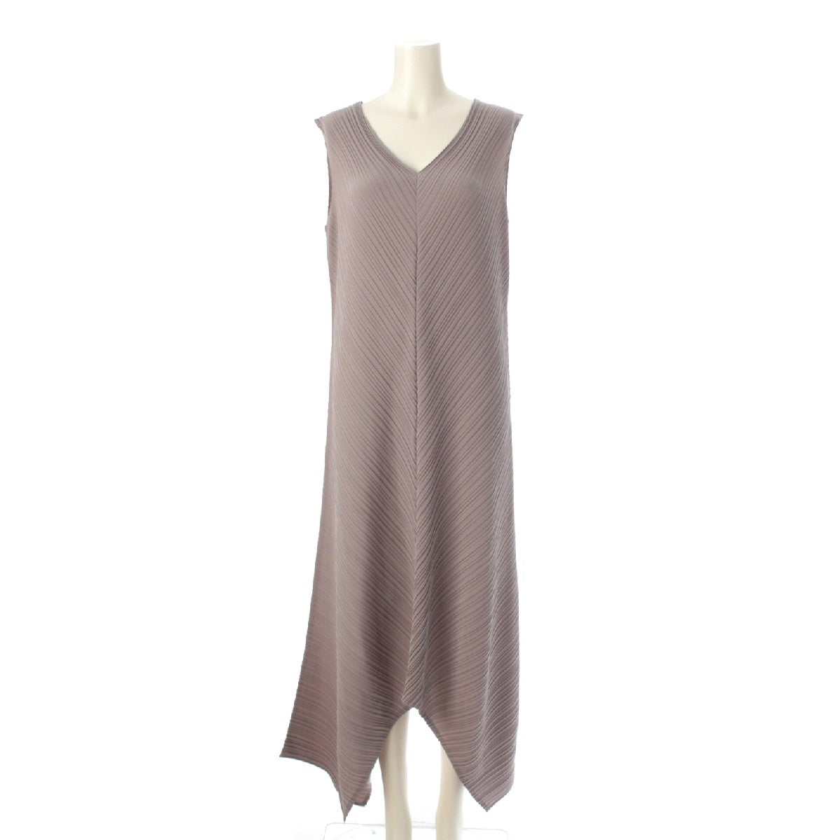 ISSEY MIYAKE Diagonal Pleated transformation one piece Sleeveless V-neck IM93FH723 Pink beige Greige 2