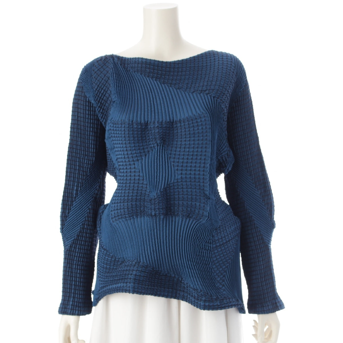 ISSEY MIYAKE 3D Steam Stretch Random Pleated Deformation 3D Long Sleeve tops IM01FJ019 blue-black 2