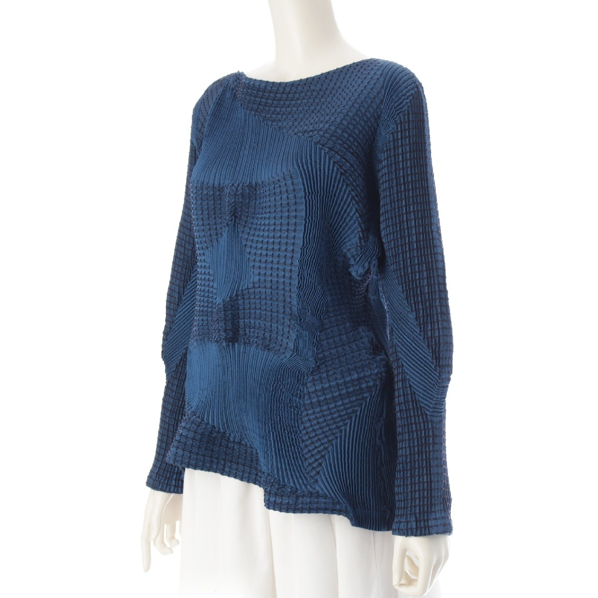 ISSEY MIYAKE 3D Steam Stretch Random Pleated Deformation 3D Long Sleeve tops IM01FJ019 blue-black 2