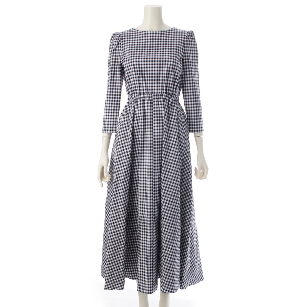 SEVEN TEN by miho kawahito 22 years cotton Gingham check flare long one piece Seven quarters 6S505 blue S