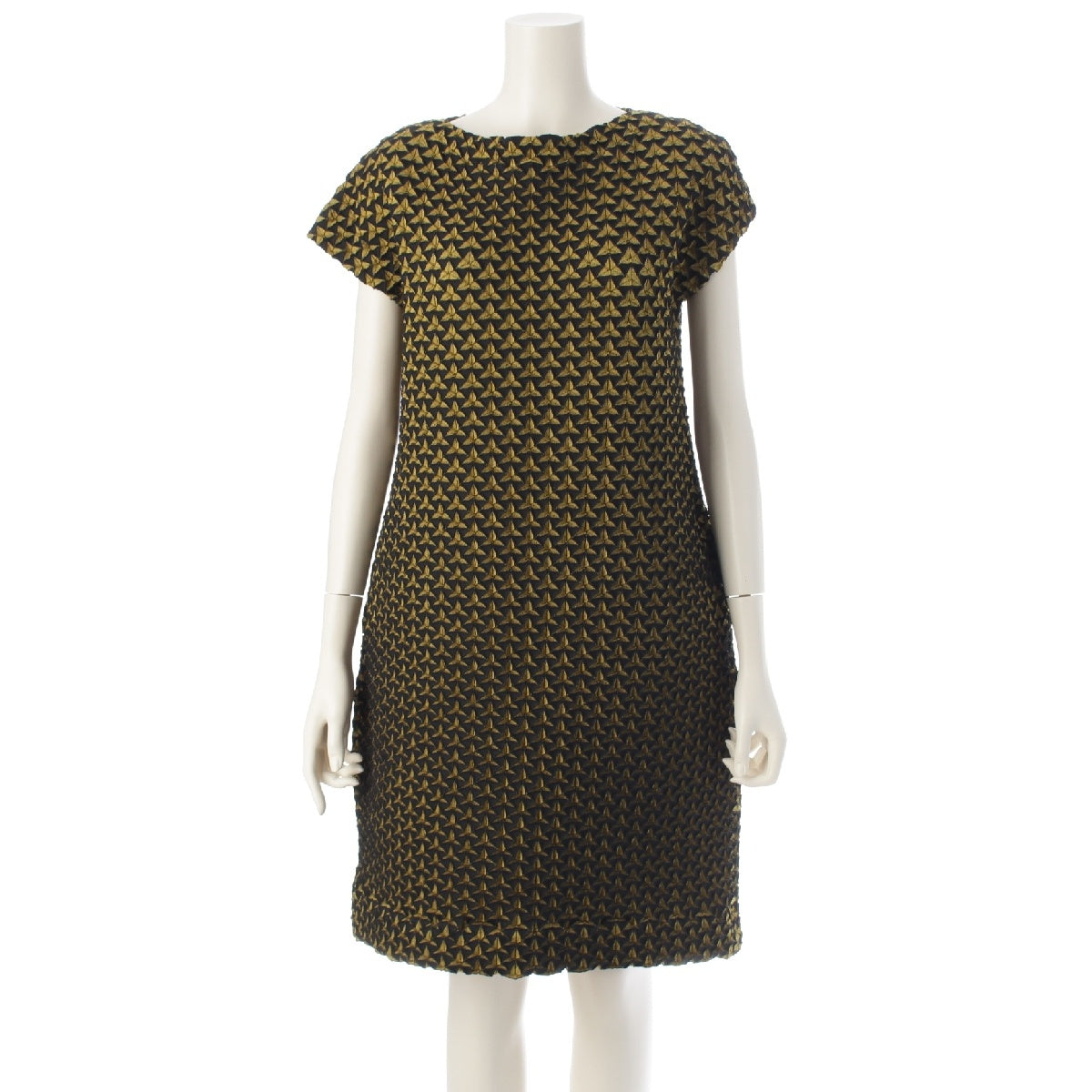 ISSEY MIYAKE 3D Steam French Sleeve Stretch one piece dress IM54FH513 Black yellow 2