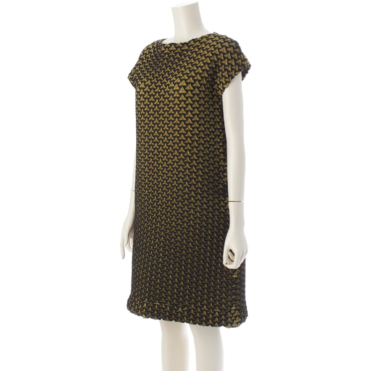 ISSEY MIYAKE 3D Steam French Sleeve Stretch one piece dress IM54FH513 Black yellow 2