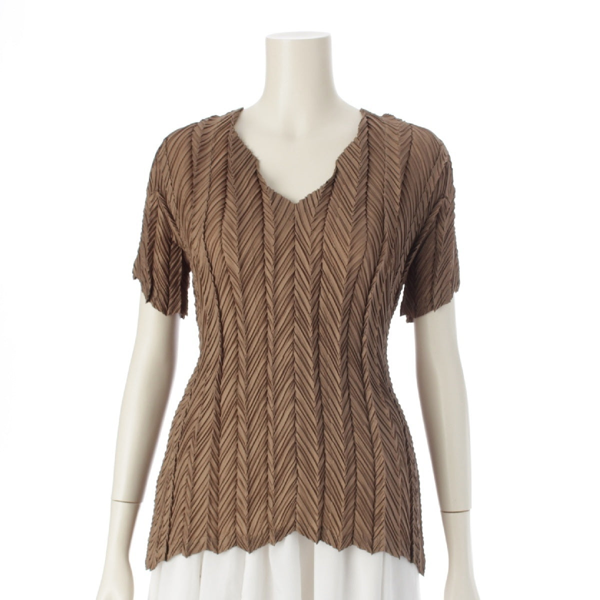 ISSEY MIYAKE Short Sleeve Random Pleated tops Cut IM03FJ710 Brown 2