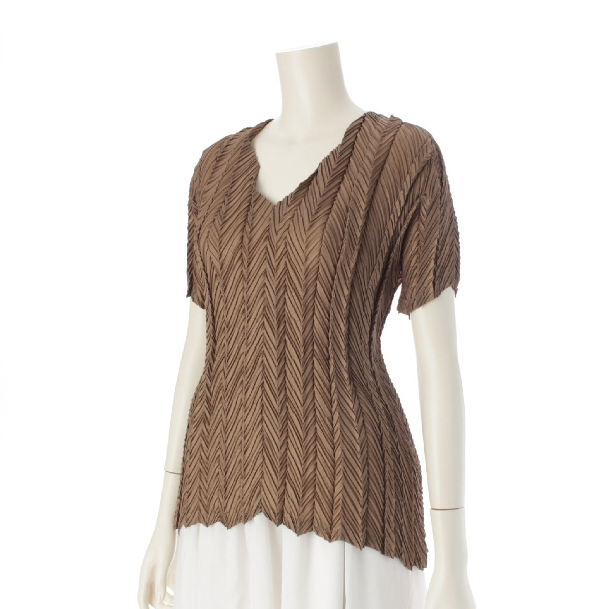 ISSEY MIYAKE Short Sleeve Random Pleated tops Cut IM03FJ710 Brown 2