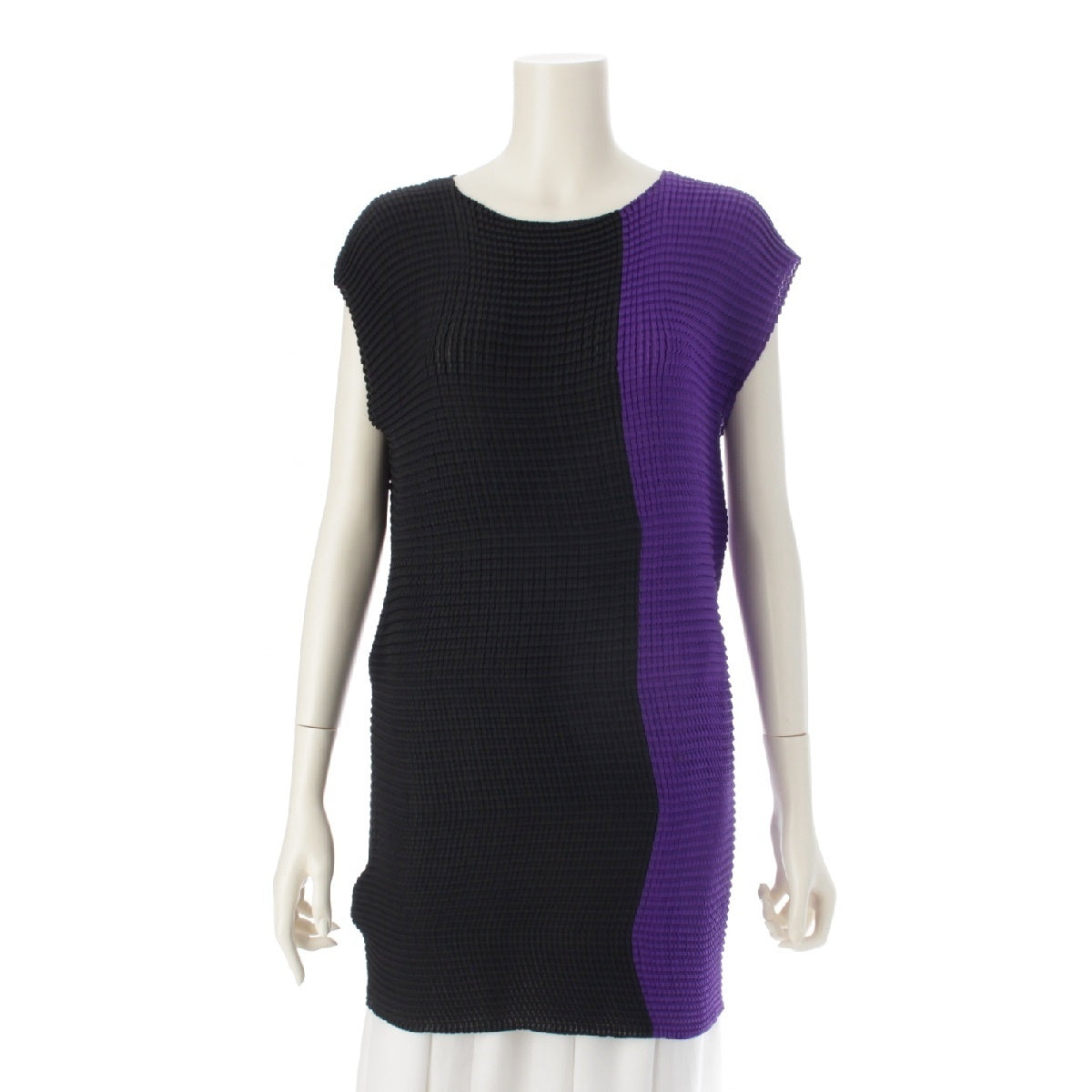 ISSEY MIYAKE Round Sleeveless tops Cut and sewn tunic IM23 FJ110 Bicolor black purple 2