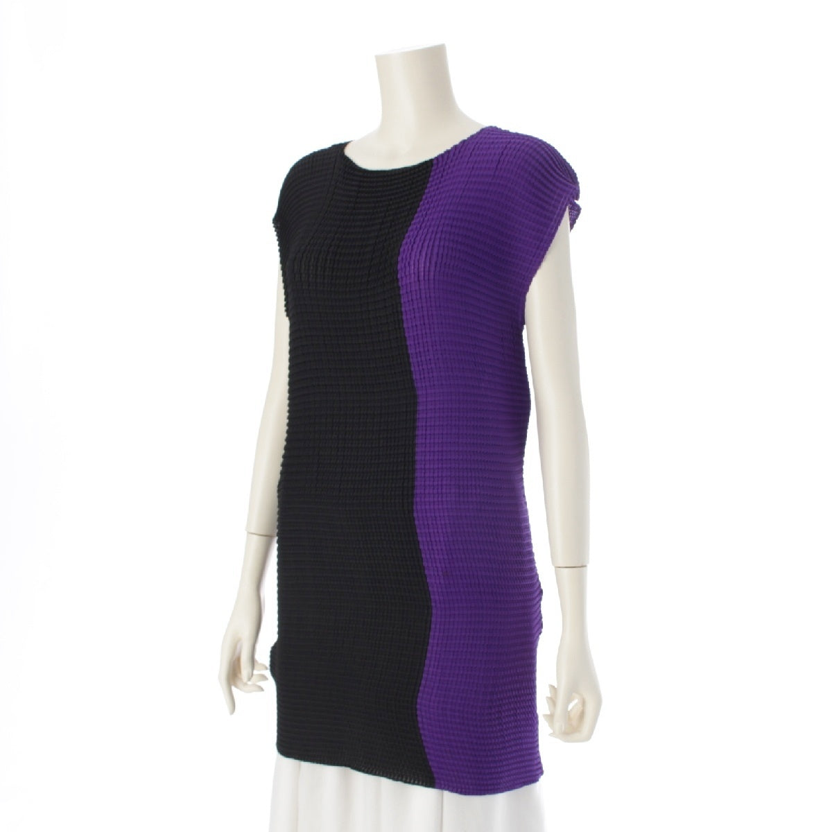 ISSEY MIYAKE Round Sleeveless tops Cut and sewn tunic IM23 FJ110 Bicolor black purple 2