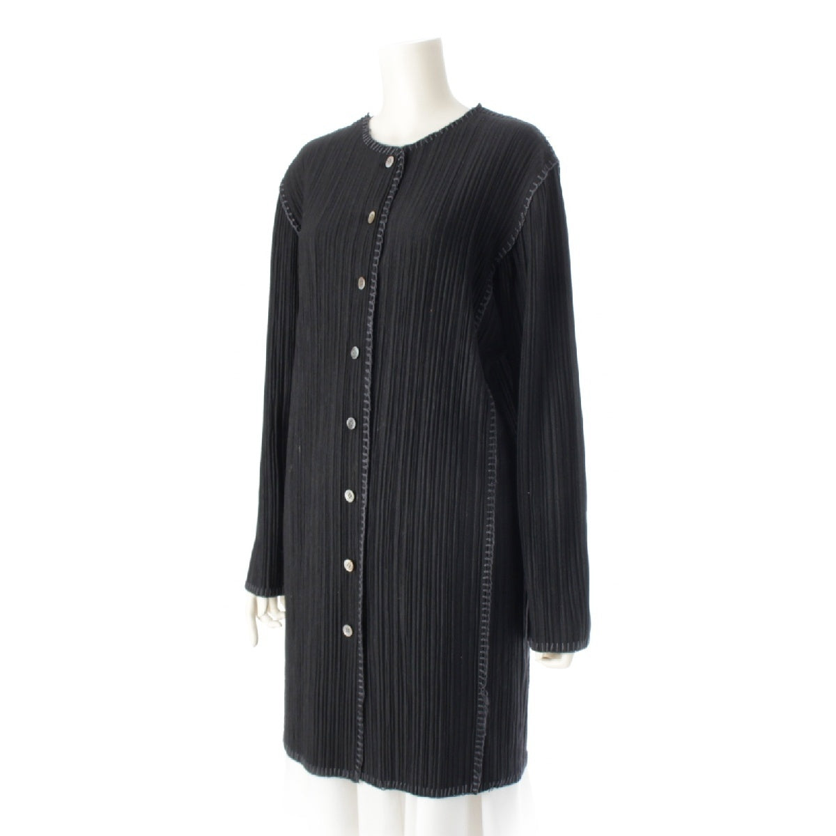 ISSEY MIYAKE polyester Pleated design stitch long no collar tailored jacket tops IM01-FG618 black M