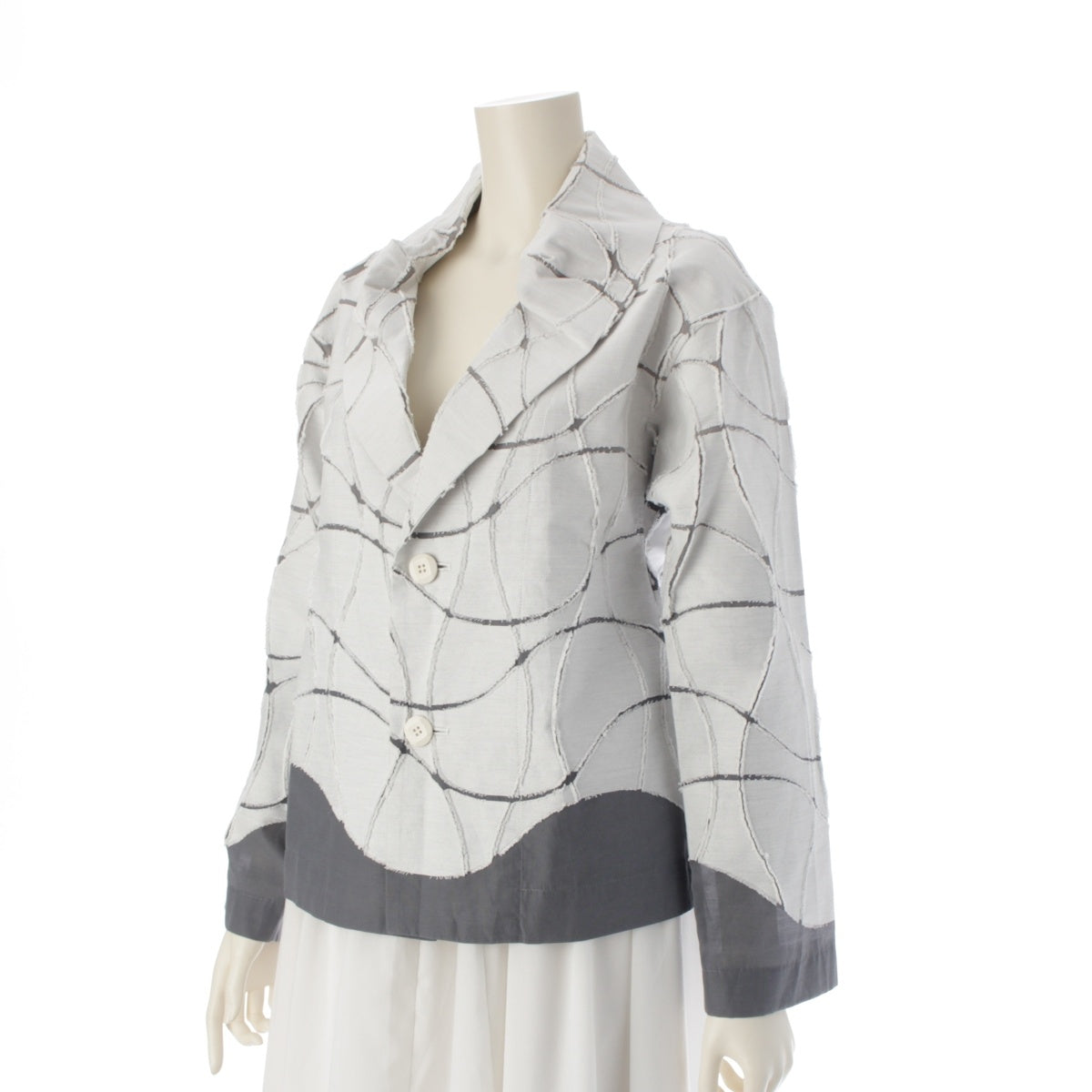 ISSEY MIYAKE 18Stainless Steel Cotton nylon Geometric jacquard 2B single tailored jacket Tops outer IM81FD013 White gray 2