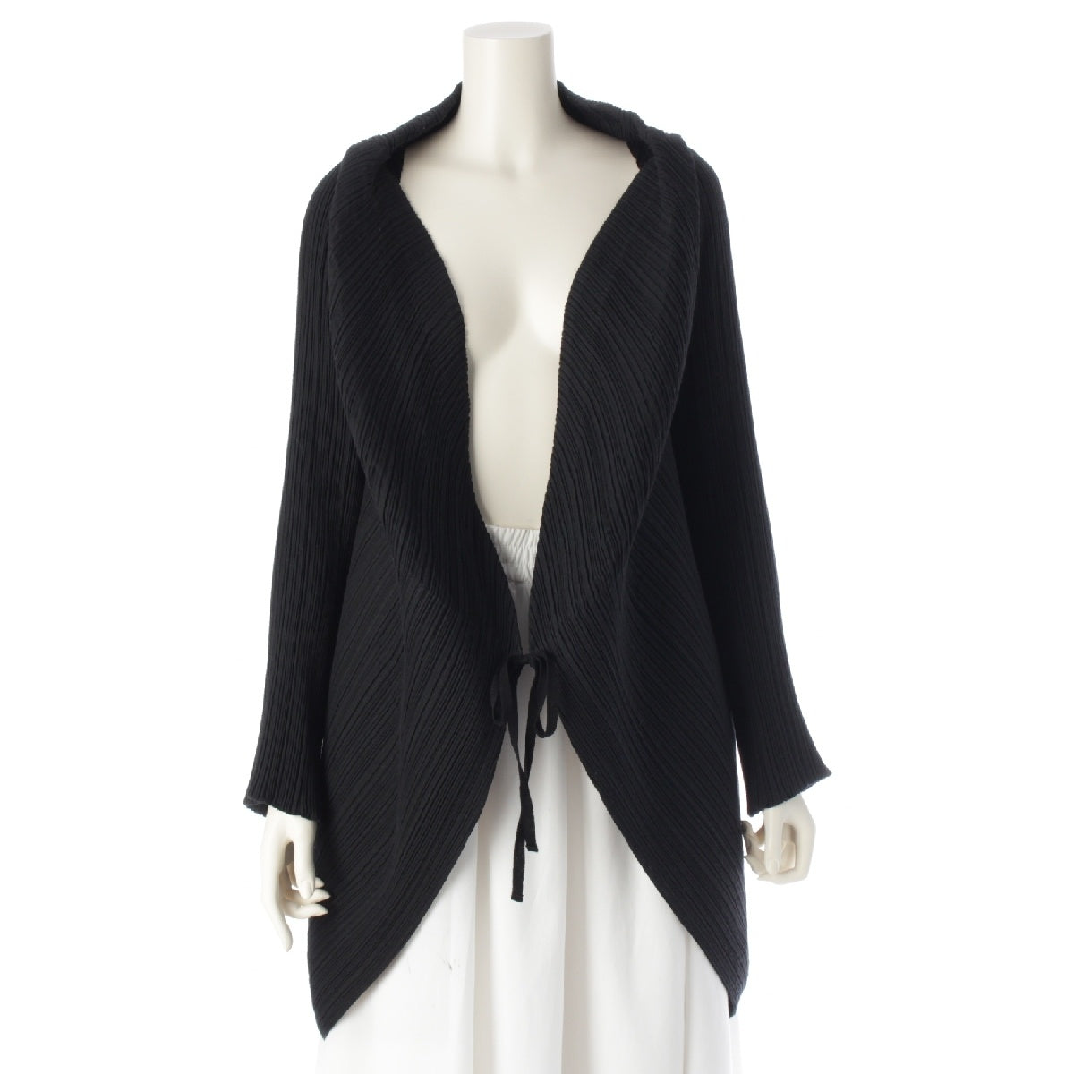 PLEATS PLEASE ISSEY  wool Diagonal Pleated Ribbon cardigan Tops Jackets IM03FD744 black 2