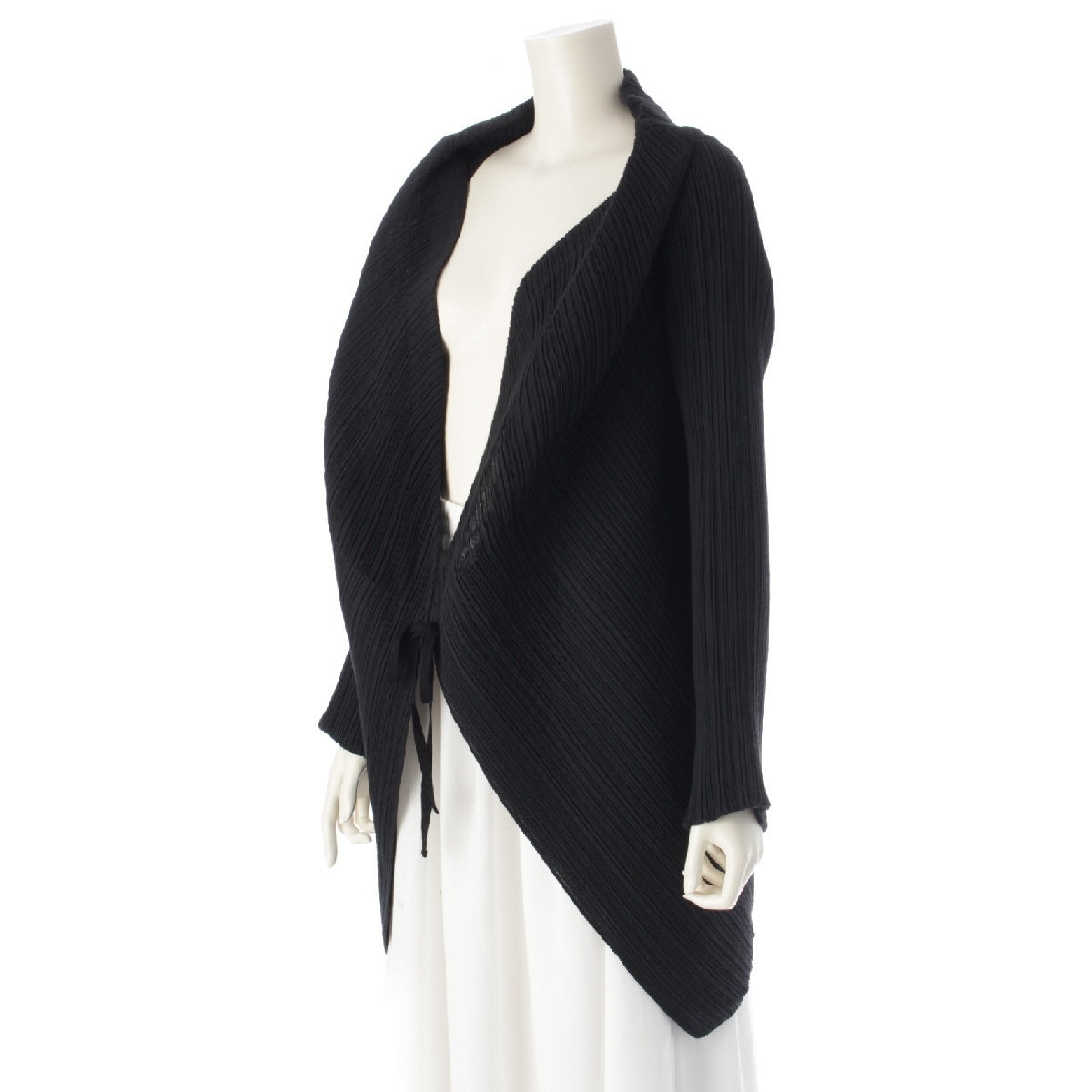 PLEATS PLEASE ISSEY  wool Diagonal Pleated Ribbon cardigan Tops Jackets IM03FD744 black 2
