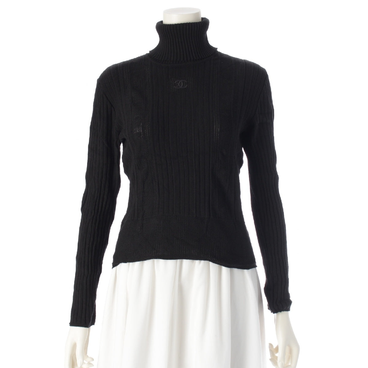CHANEL 05A Vintage COCO Mark long sleeve knit knit High Neck Sweater Tops P26673 black 42