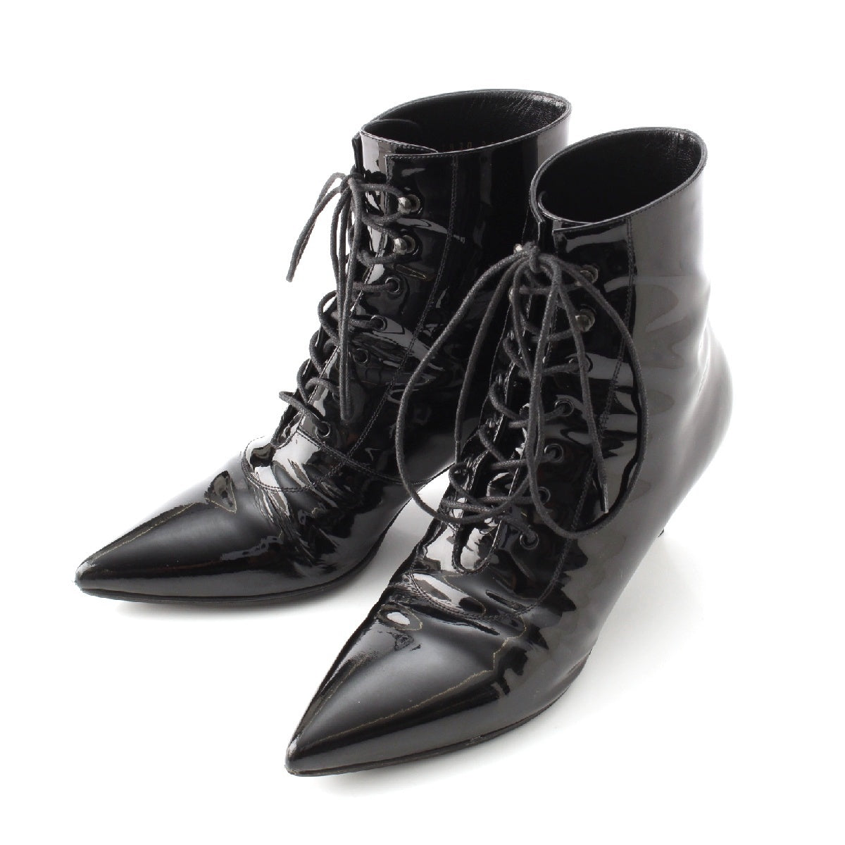 SAINT LAURENT patent Lace-up ankle boots shoes 351930 black 38