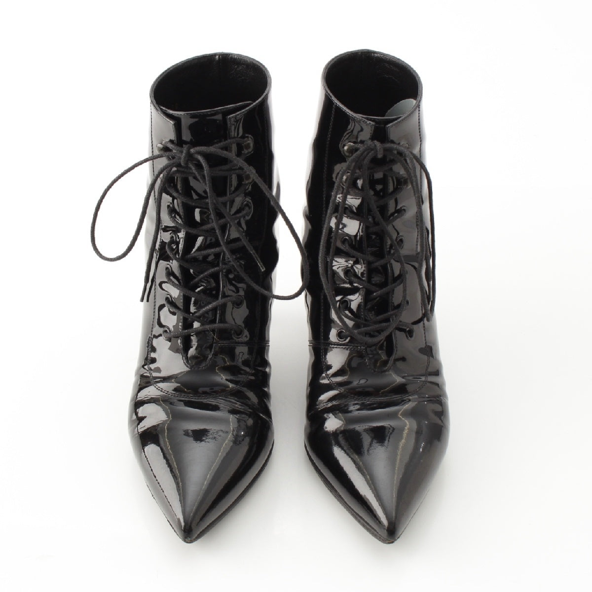 SAINT LAURENT patent Lace-up ankle boots shoes 351930 black 38