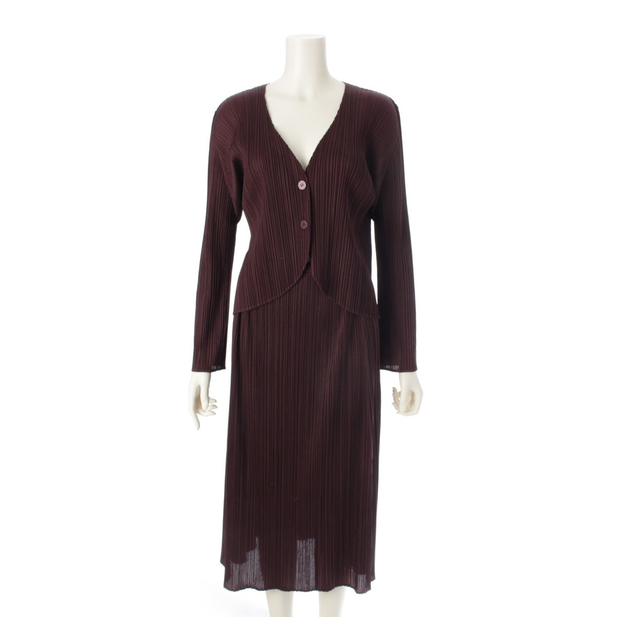 ISSEY MIYAKE 2B Cardigan Long Skirt setup PP93-J0615／PP93-JG161 Chocolate brown 3