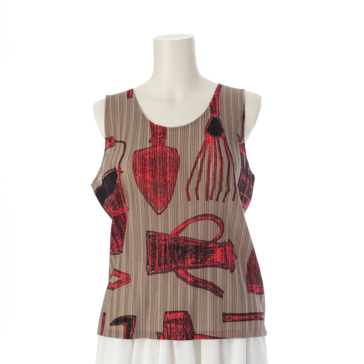 PLEATS PLEASE ISSEY  Tools All-over pattern Sleeveless tops Cut and sewn blouse PP43-FK321 Brown x red 3