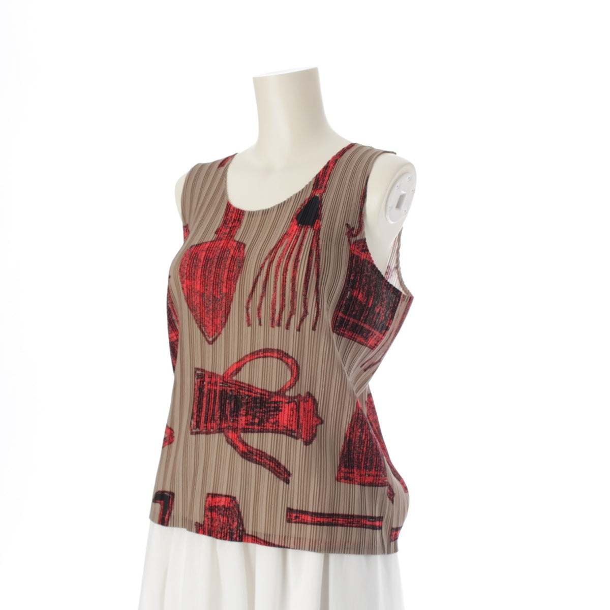 PLEATS PLEASE ISSEY  Tools All-over pattern Sleeveless tops Cut and sewn blouse PP43-FK321 Brown x red 3