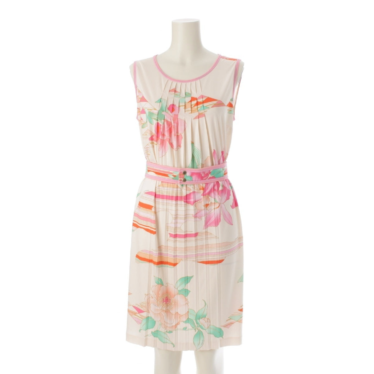 LEONARD cancan Floral print Belted Sleeveless one piece dress 330244 pink 2