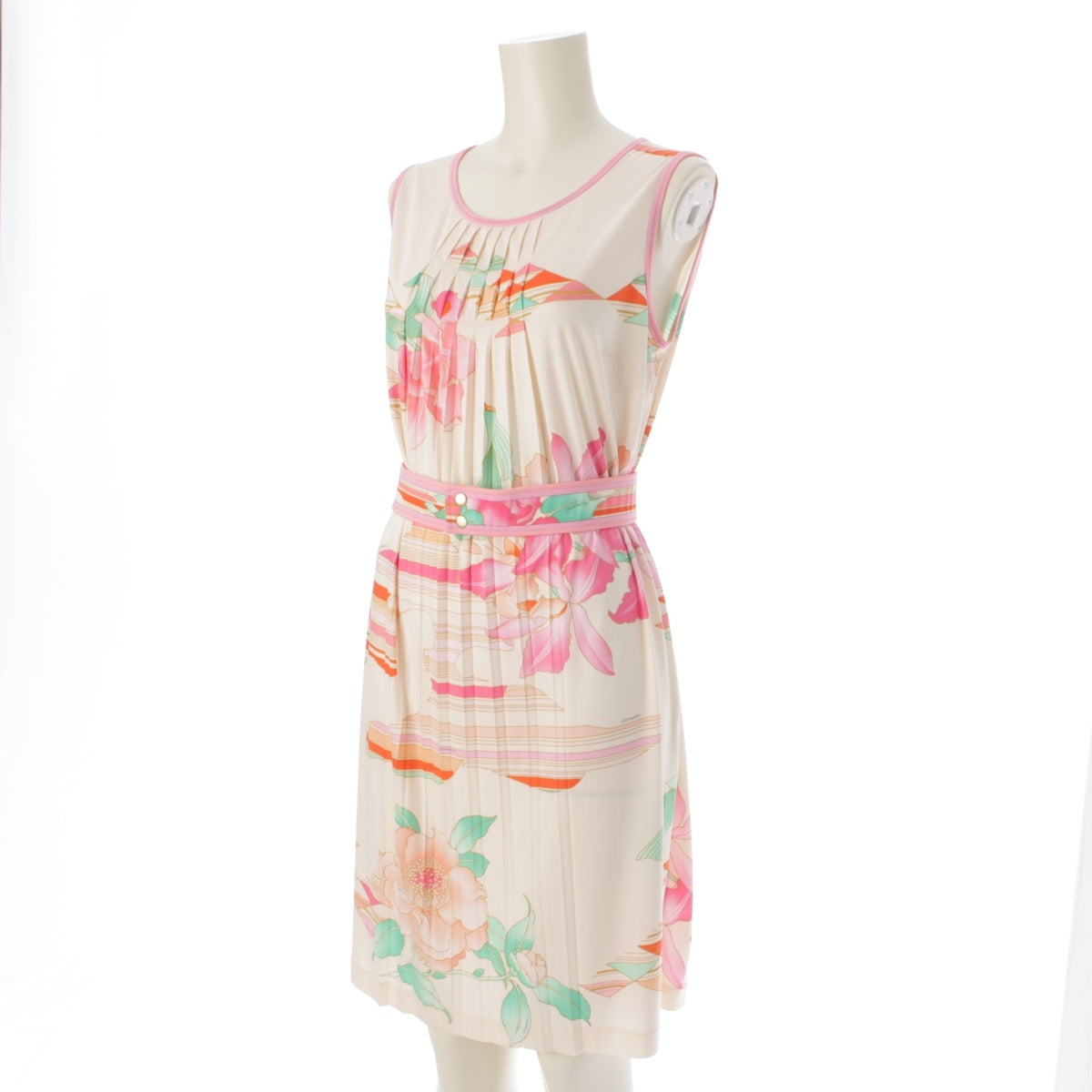 LEONARD cancan Floral print Belted Sleeveless one piece dress 330244 pink 2