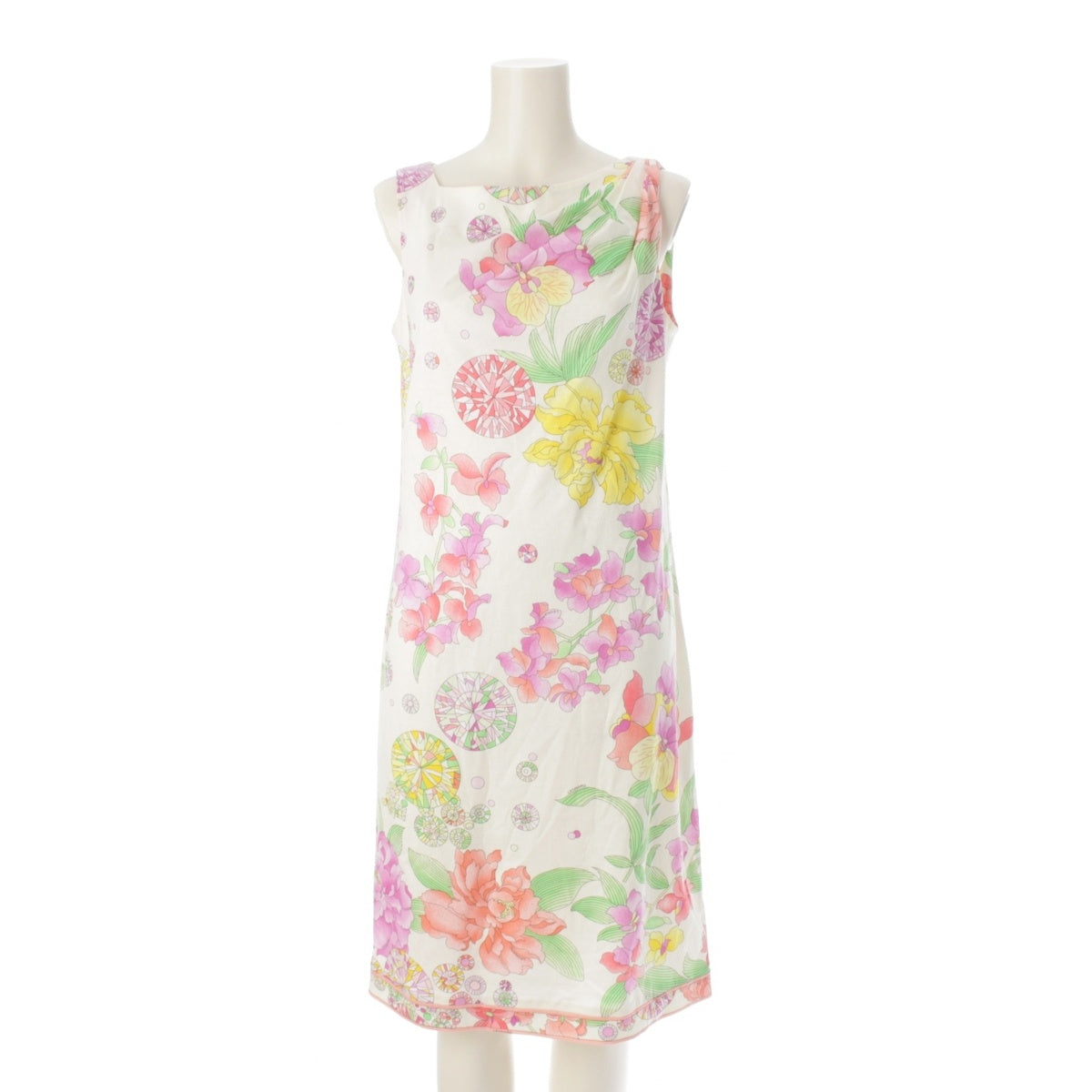LEONARD Floral Pattern Sleeveless one piece dress White x pink
