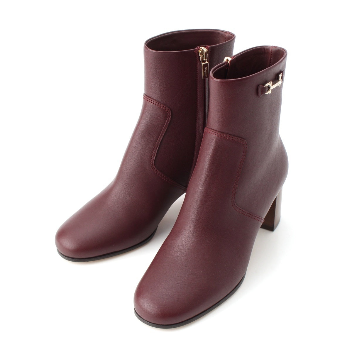 Salvatore Ferragamo OTELLO 60 Gancini leather Heel Short boots 0757872 Bordeaux 6 1/2