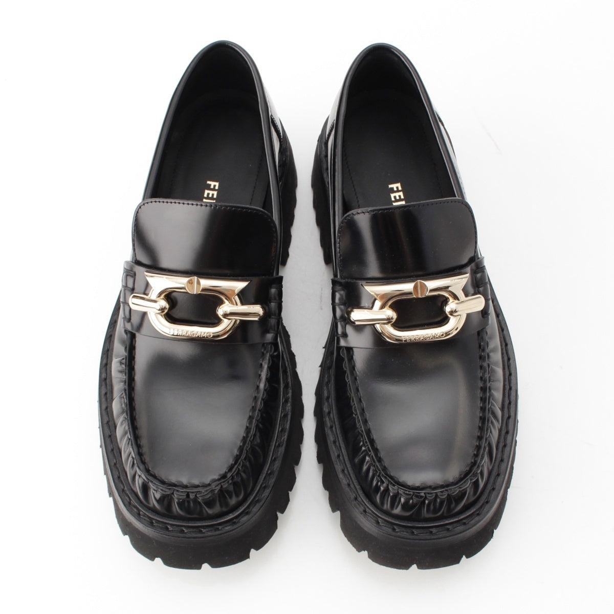 Salvatore Ferragamo INGRID Gancini leather platform loafers shoes 0763904 black 6 1/2