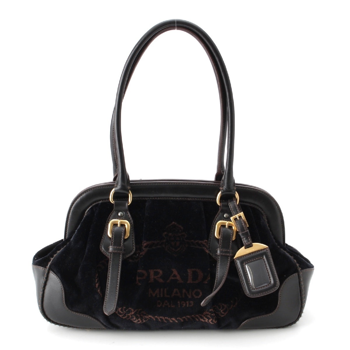 PRADA Velvet Jacquard Canapa Logo Purse Shoulder Handbag BR3509 black