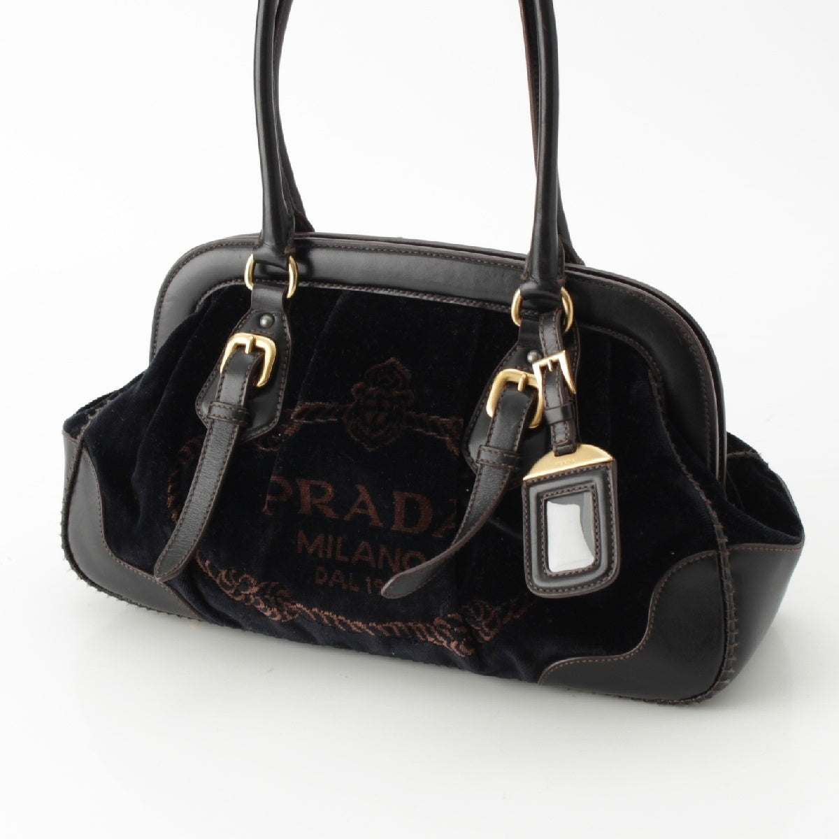PRADA Velvet Jacquard Canapa Logo Purse Shoulder Handbag BR3509 black
