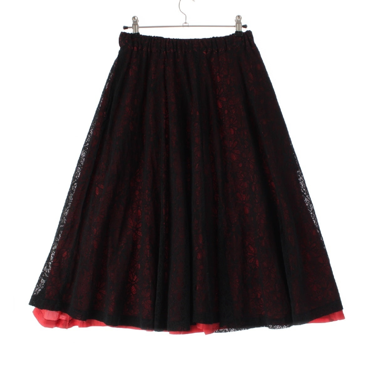 COMME des GARCONS Flower motif, all lace, flare skirt Floral print cropped length 13AWGL-S018 AD2013 Black x red XS