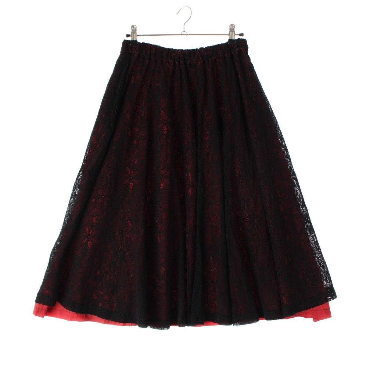 COMME des GARCONS Flower motif, all lace, flare skirt Floral print cropped length 13AWGL-S018 AD2013 Black x red XS