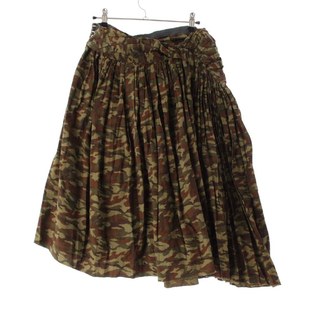 COMME des GARCONS 06Stainless Steel cotton Camouflage Gathered Design Asymmetrical skirt GQ-S033 AD2005 khaki S