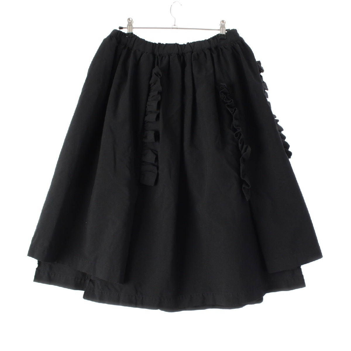 COMME des GARCONS 17Stainless Steel Vertical frill design Polyester felt flare skirt knee length GS-S003 AD2016 black XS