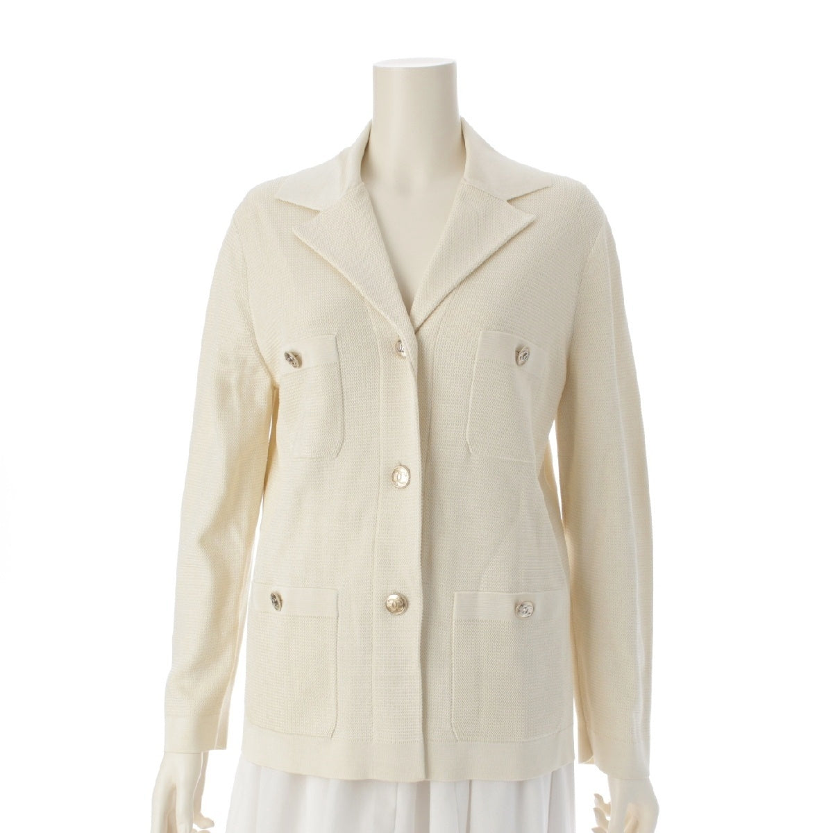 CHANEL 20A Viscose COCO Mark Button 4 Pocket Knit cardigan Jacket P64744 Ivory 38