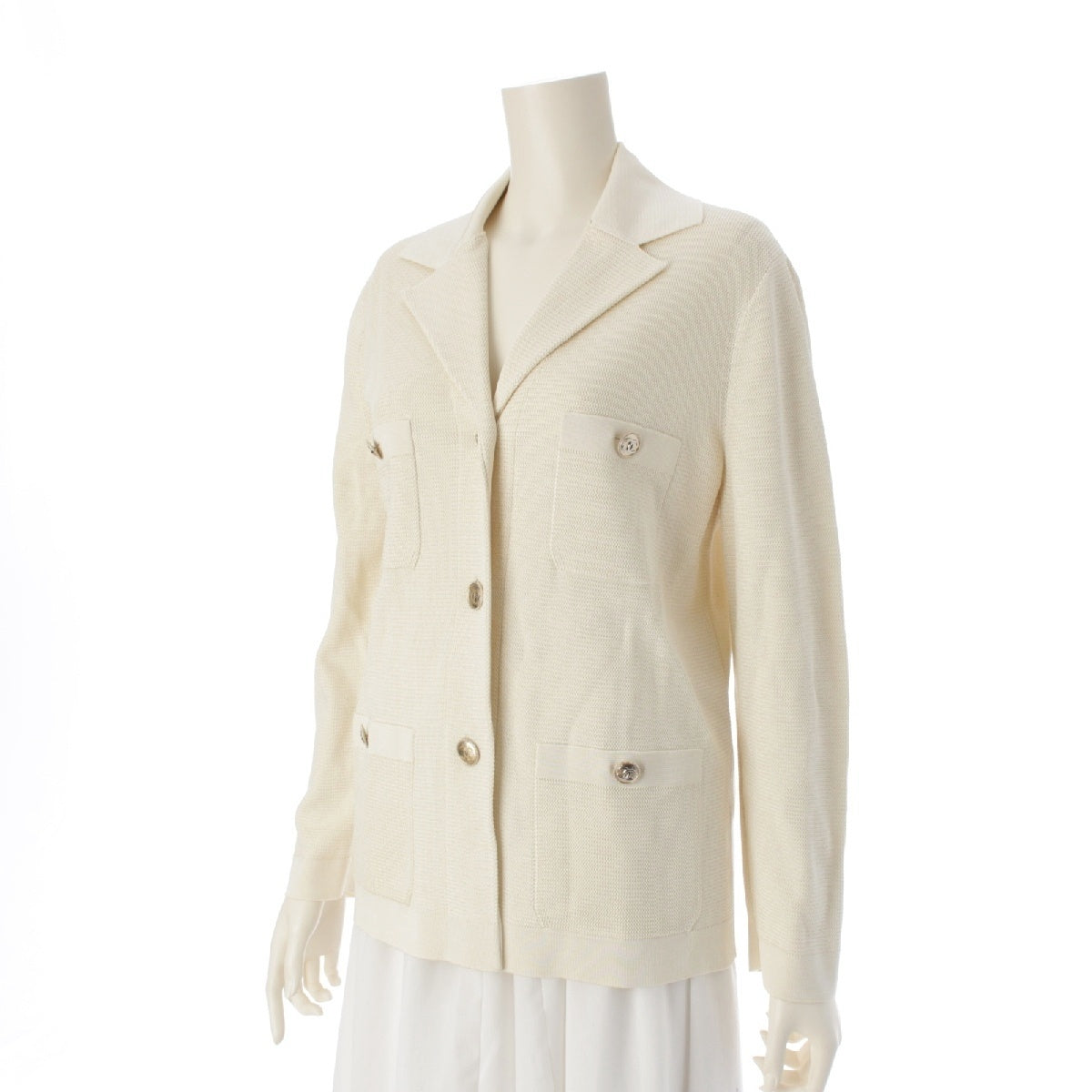 CHANEL 20A Viscose COCO Mark Button 4 Pocket Knit cardigan Jacket P64744 Ivory 38
