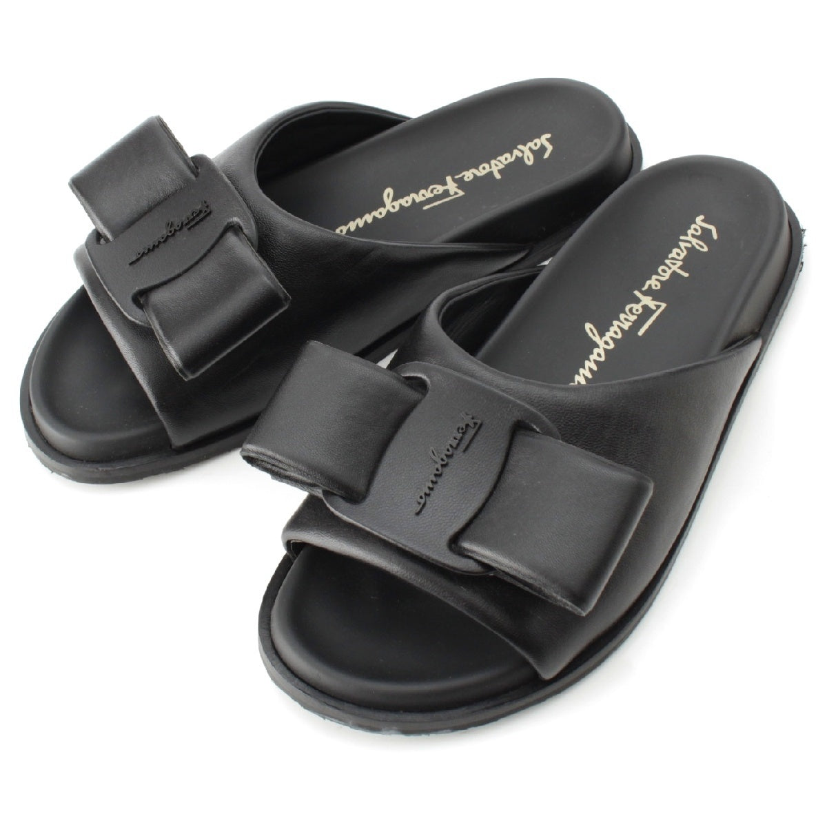 Salvatore Ferragamo leather Vara Ribbon Flats Sandals Mule Shoes 0745404 black 8