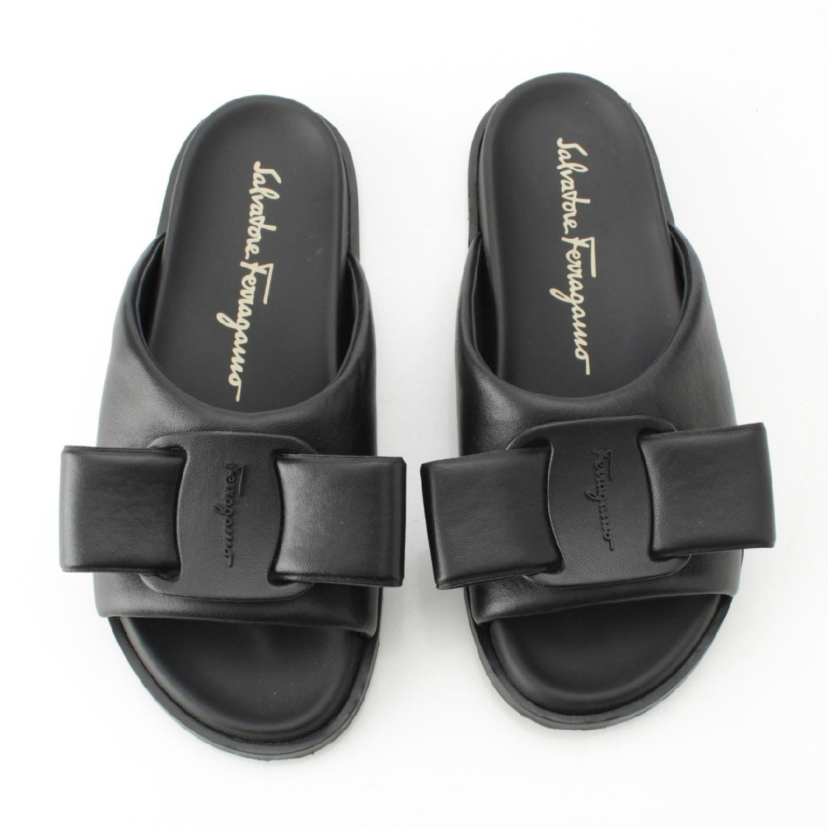 Salvatore Ferragamo leather Vara Ribbon Flats Sandals Mule Shoes 0745404 black 8