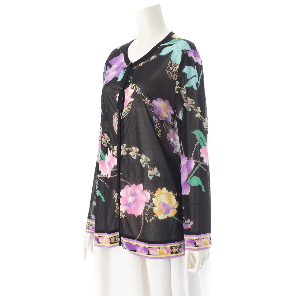 LEONARD Cancan material, see-through, floral pattern, flower cardigan tops 0127320 Black x purple 42