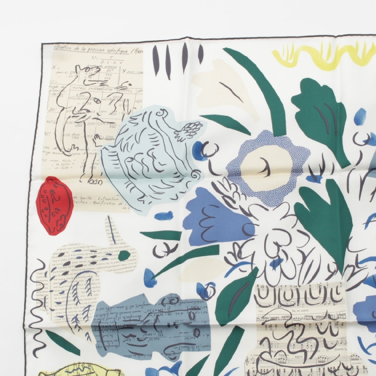 HERMES Calle 90 silk La Maison des Oiseaux Parleurs The house of talkative birds scarf white