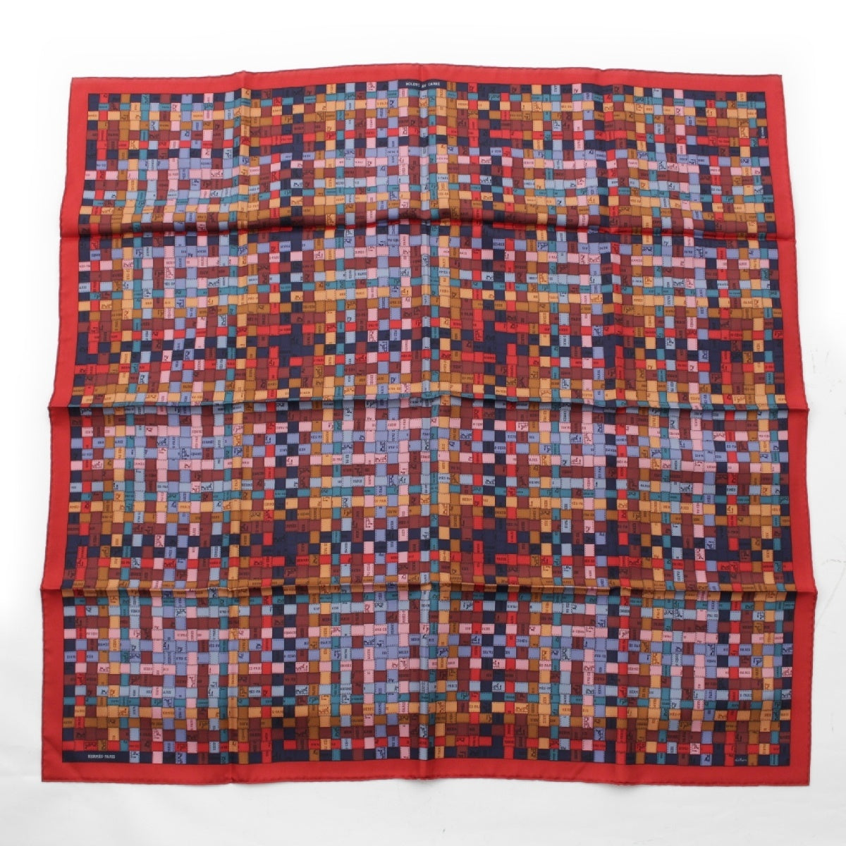 HERMES Calle 90 silk BOLDUC AU CARRE Bolduc check scarf Red