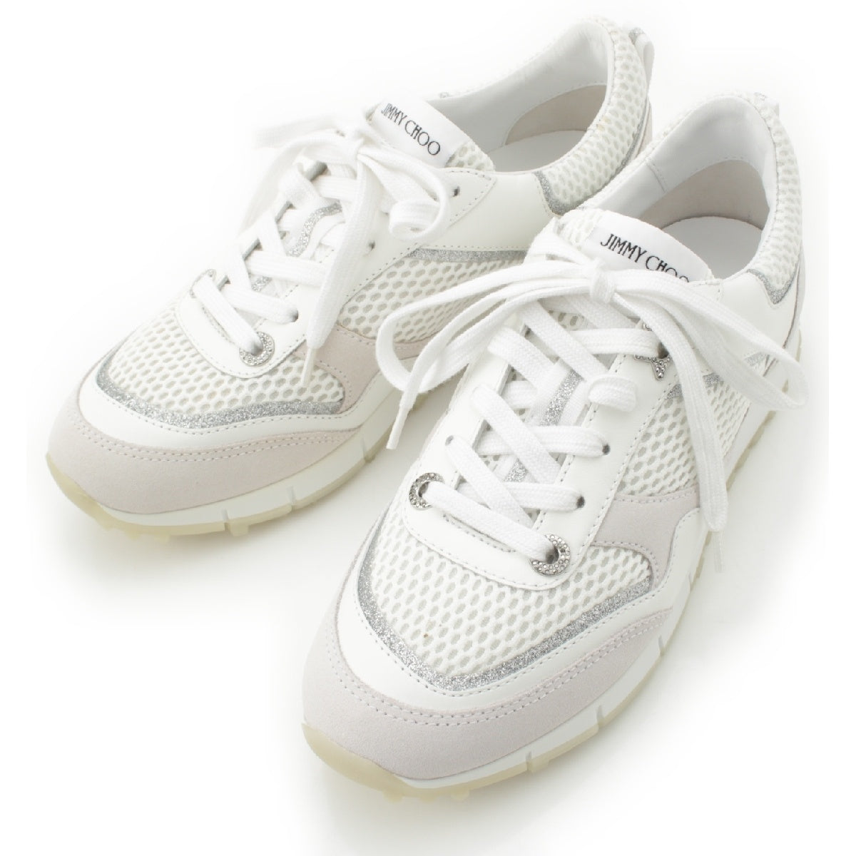 JIMMY CHOO JAVA Rhinestone Mesh Low Cut sneakers shoes J00013857337 white 37