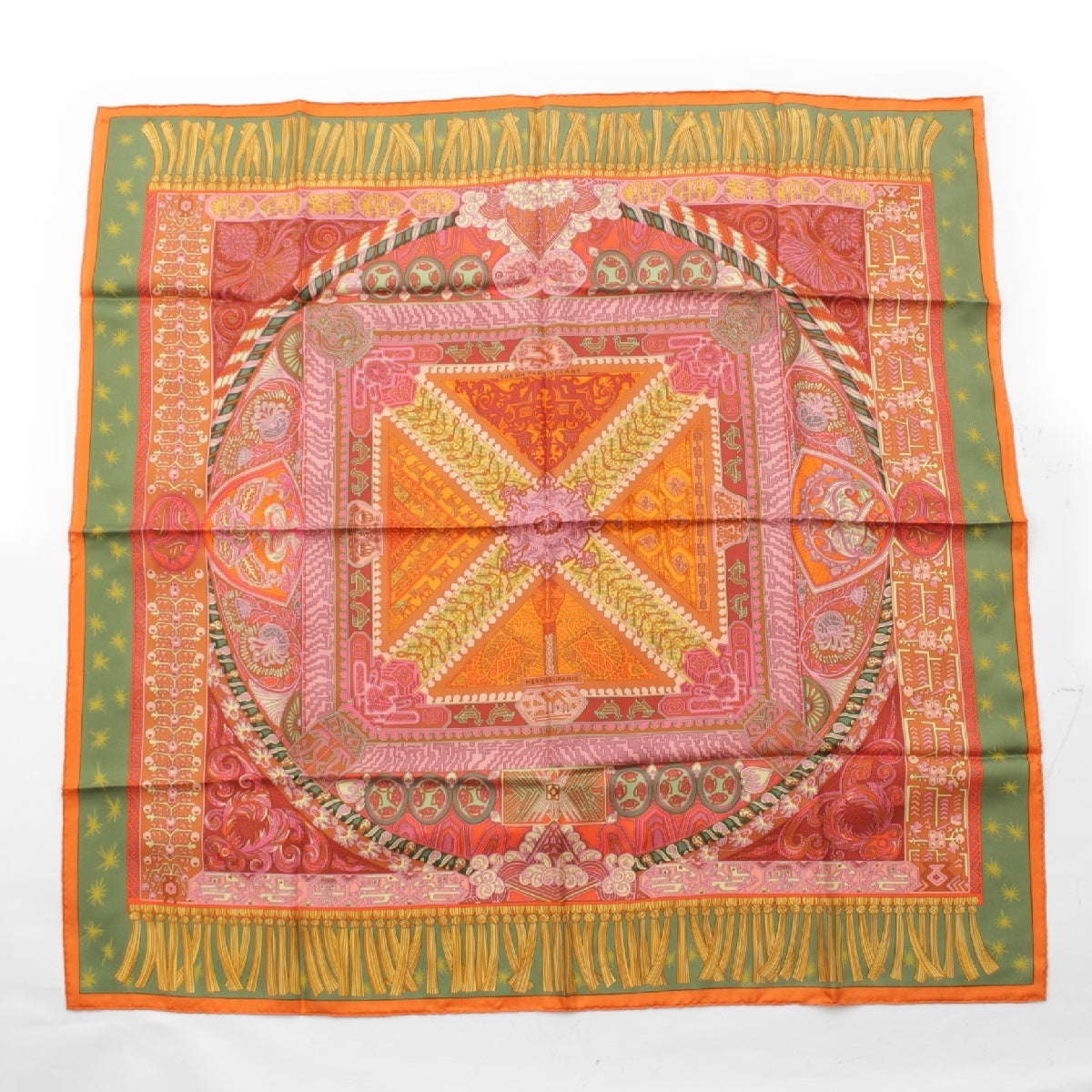 HERMES Calle 90 silk SUR UN TAPIS VOLANT - Riding on a flying carpet scarf Orange multicolor