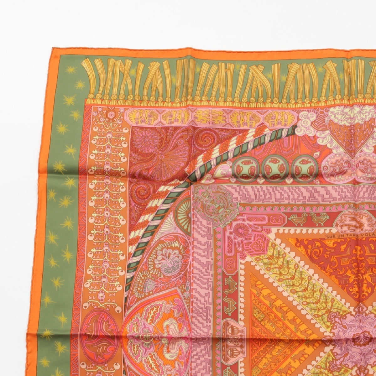 HERMES Calle 90 silk SUR UN TAPIS VOLANT - Riding on a flying carpet scarf Orange multicolor