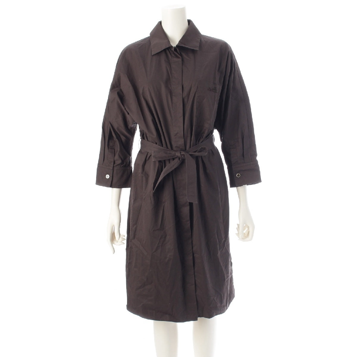 HERMES 23AW cotton Horse and carriage logo shirt one piece With belt Dark brown 40