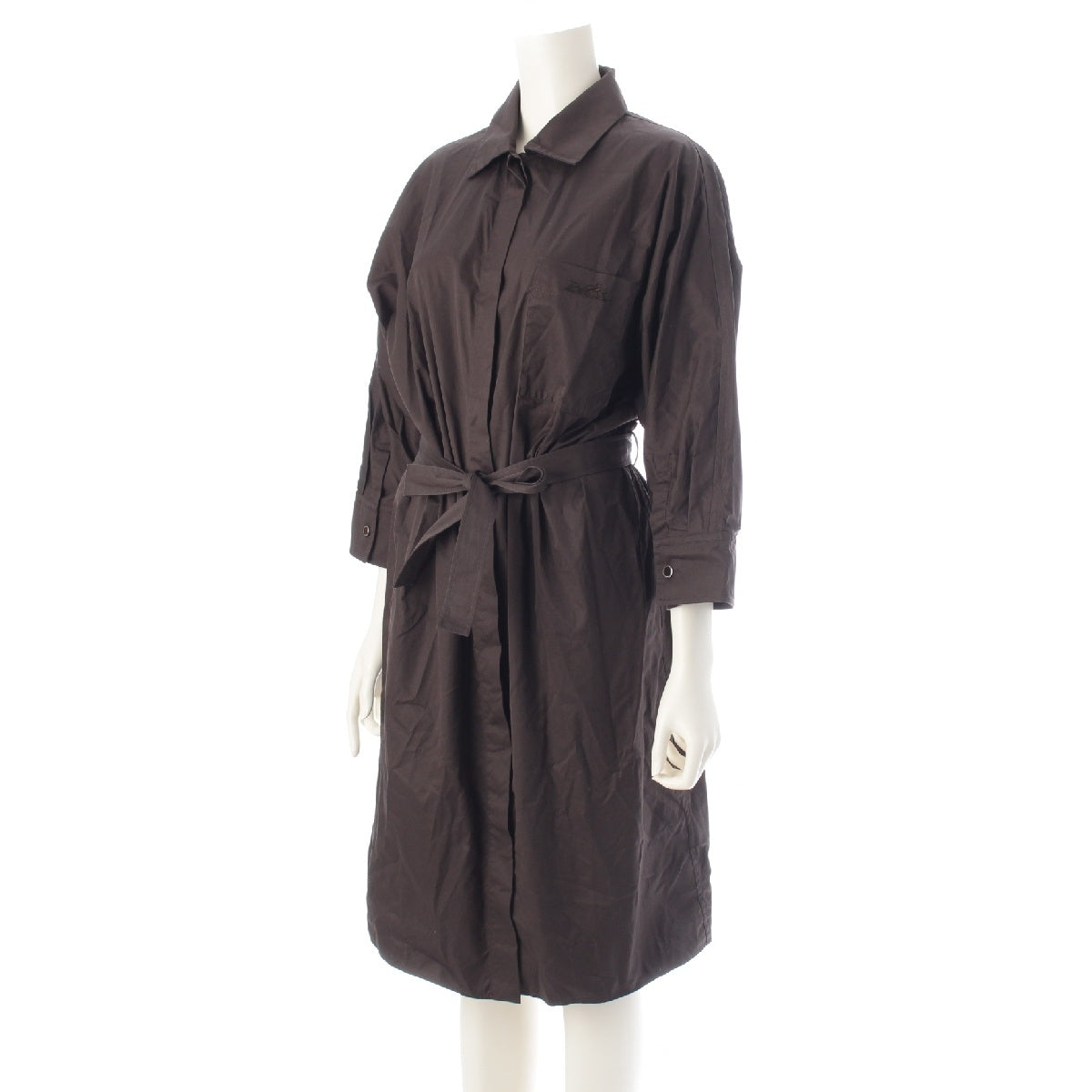 HERMES 23AW cotton Horse and carriage logo shirt one piece With belt Dark brown 40