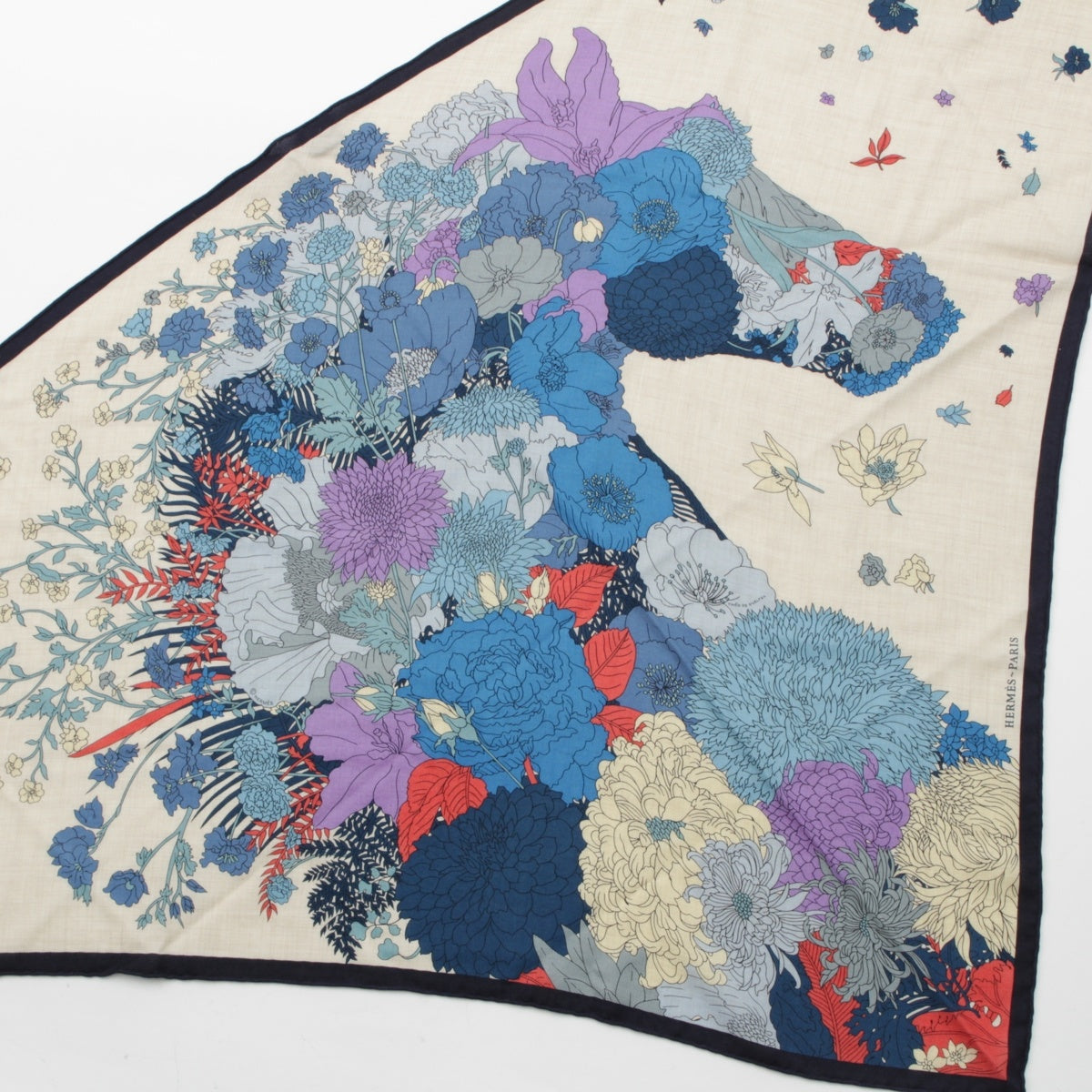 HERMES Triangle Jean Cashmere x silk Robe Legere Stall Shawl Cardigan Beige x navy