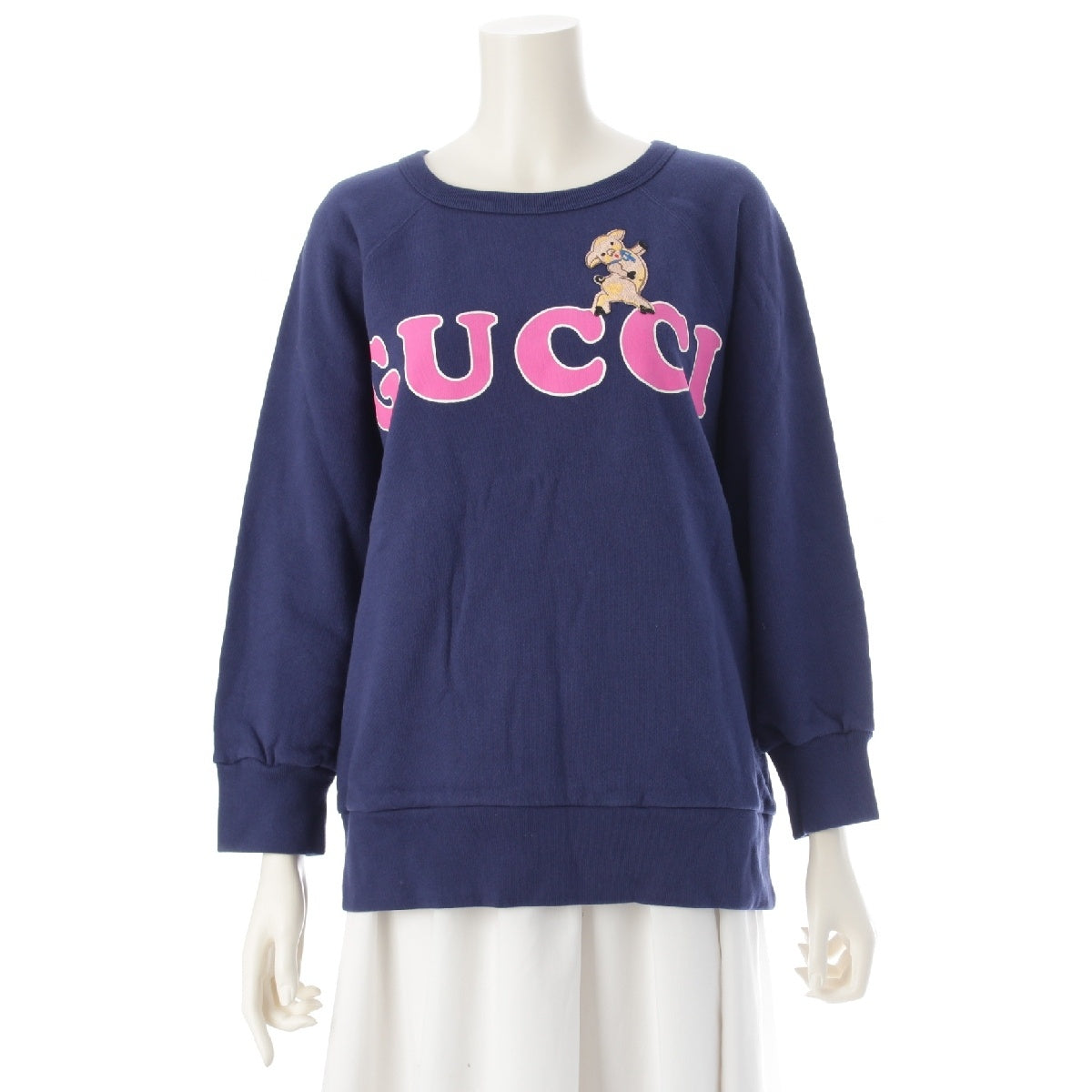 GUCCI cotton Embroidered crew neck design sweat Trainer tops 497253 Navy XS