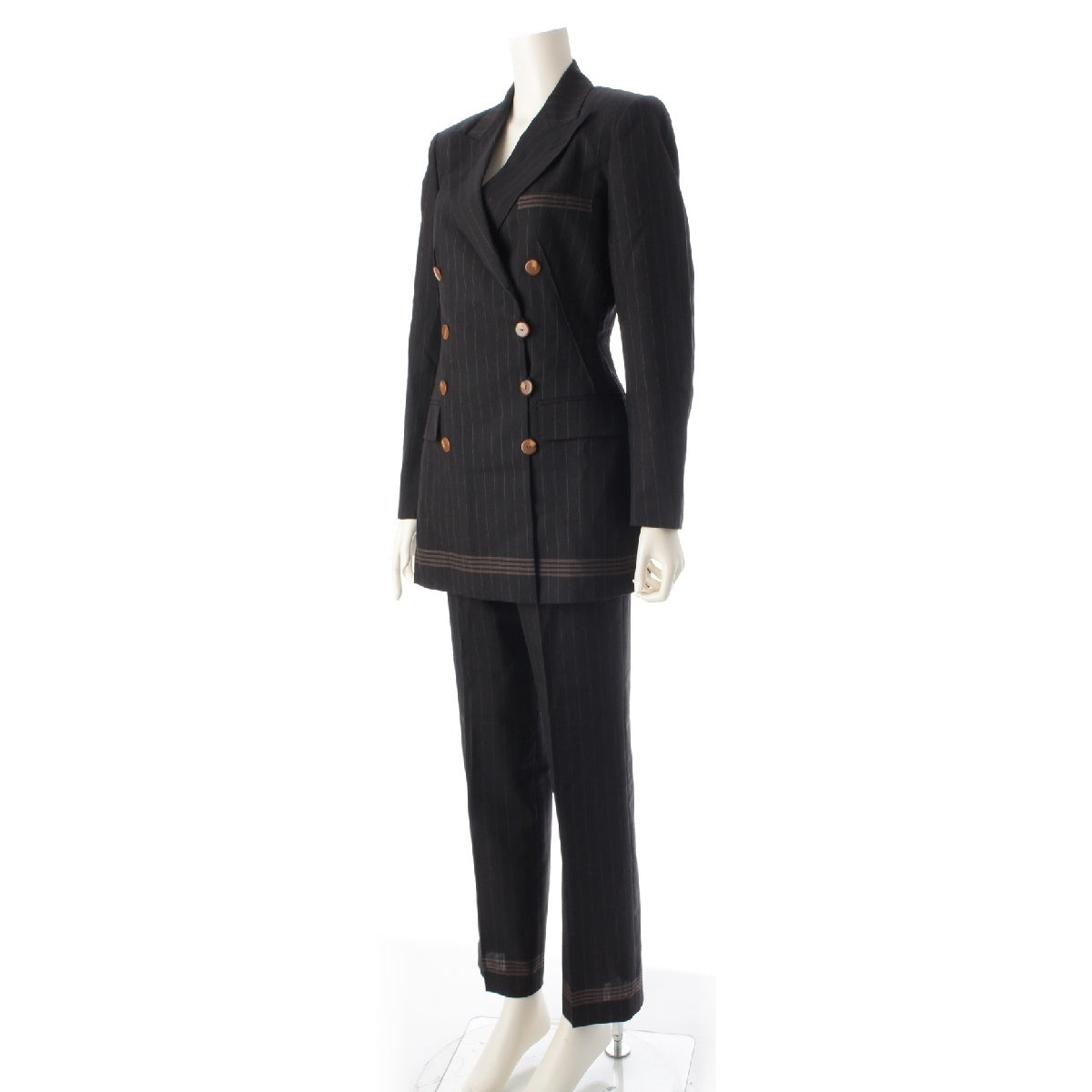 JEAN-PAUL GAULTIER wool Classic Striped Double Button Jacket Pants setup black 40