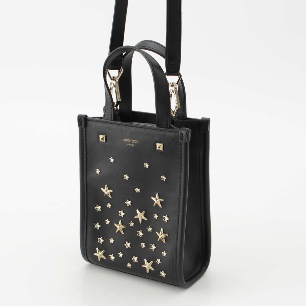 JIMMY CHOO MINI N/S TOTE leather Crystal Star Studs 2WAY Shoulder Tote Bag black