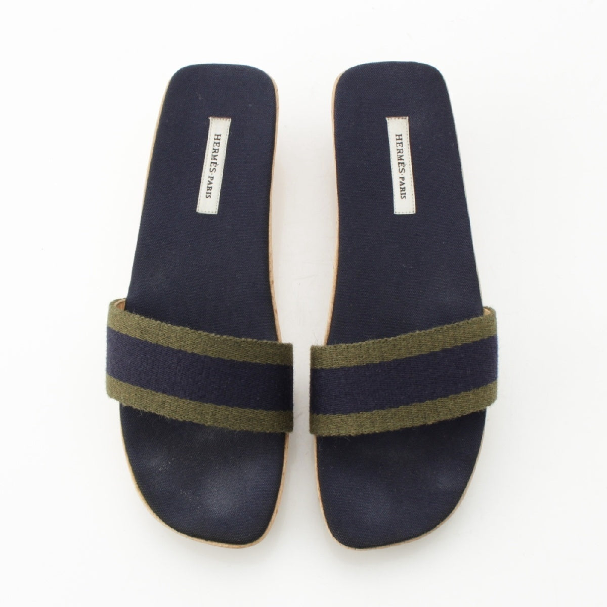 HERMES Margiela period Fool Toe Wood Sole Flats Sandals Mule Navy x khaki 37