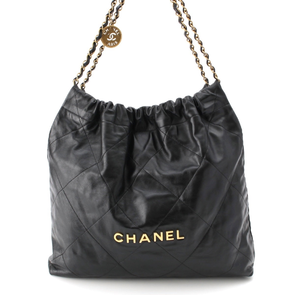 CHANEL CHANEL22 Small Shiny calfskin Logo COCO Mark Matelasse Chain Shoulder Bag AS3260 black