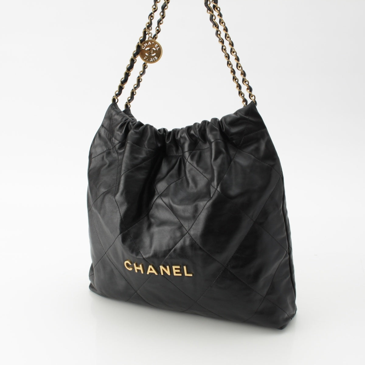 CHANEL CHANEL22 Small Shiny calfskin Logo COCO Mark Matelasse Chain Shoulder Bag AS3260 black